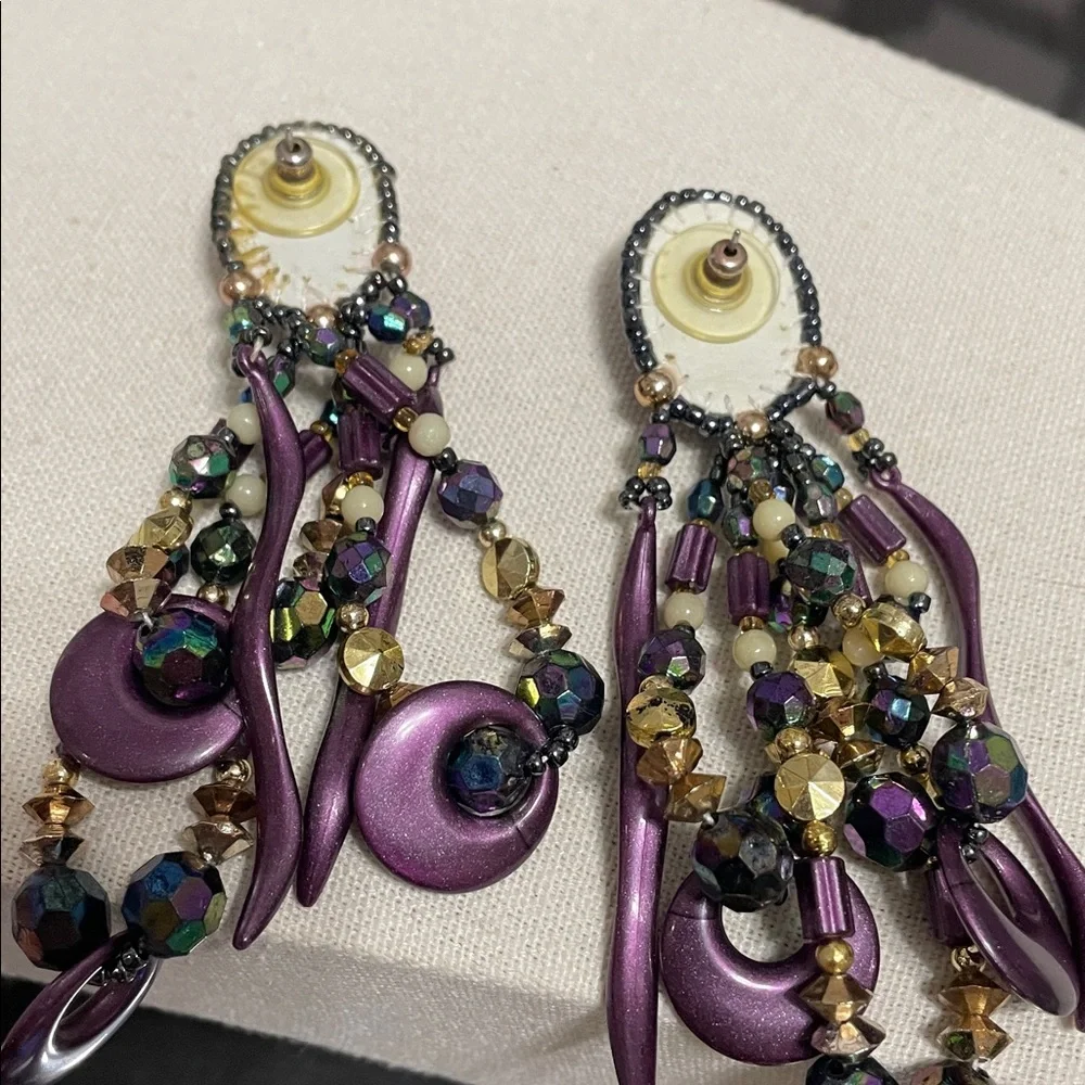 Handmade Purple Beaded Cascade Statement Earrings